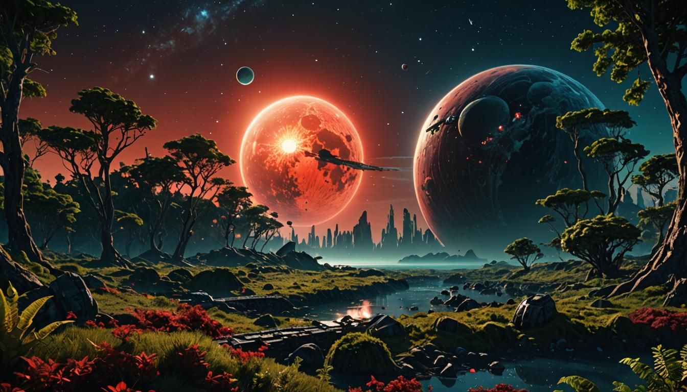 Vibrant Alien Moon Orbiting Gas Giant: Digital Art