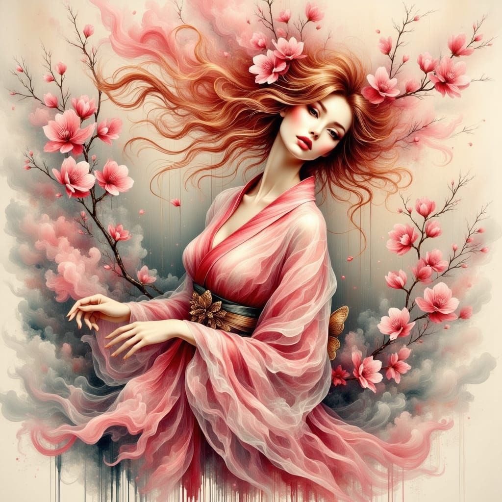 Ethereal Magic Portrait of a Beautiful Auburn Haired Woman i...