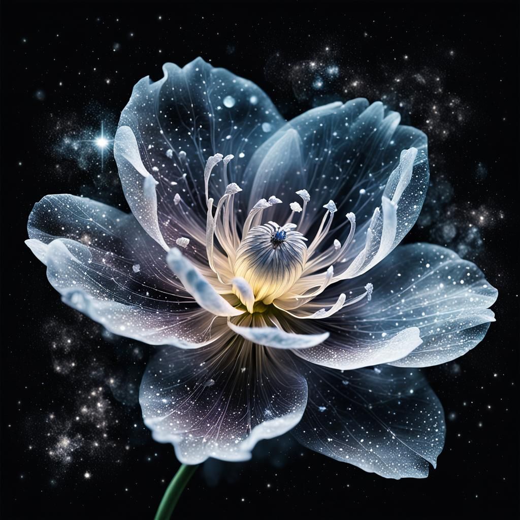 Floral Entity in Starless Void: Ethereal Digital Art
