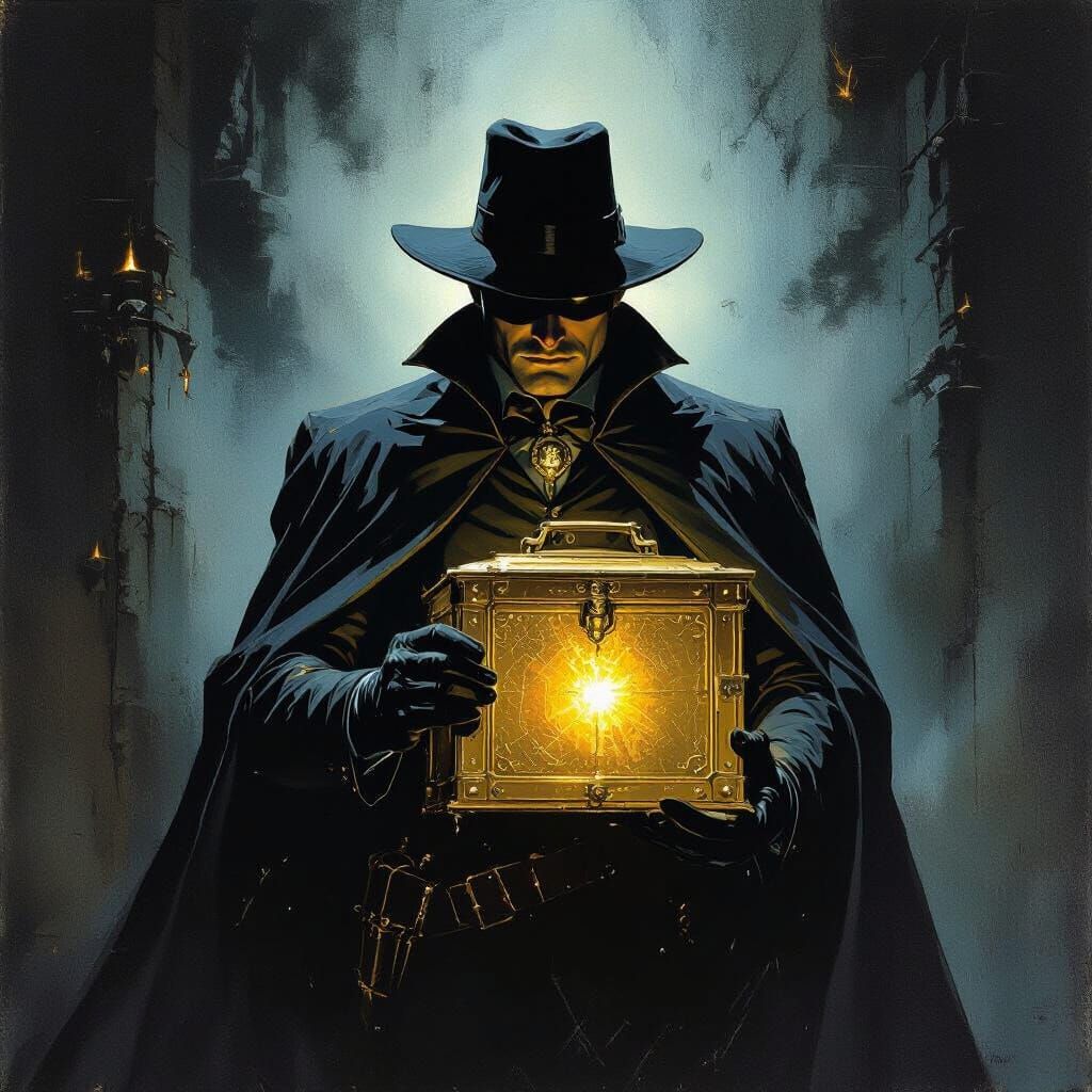 Thief with Golden Safe in Dark Fantasy Style