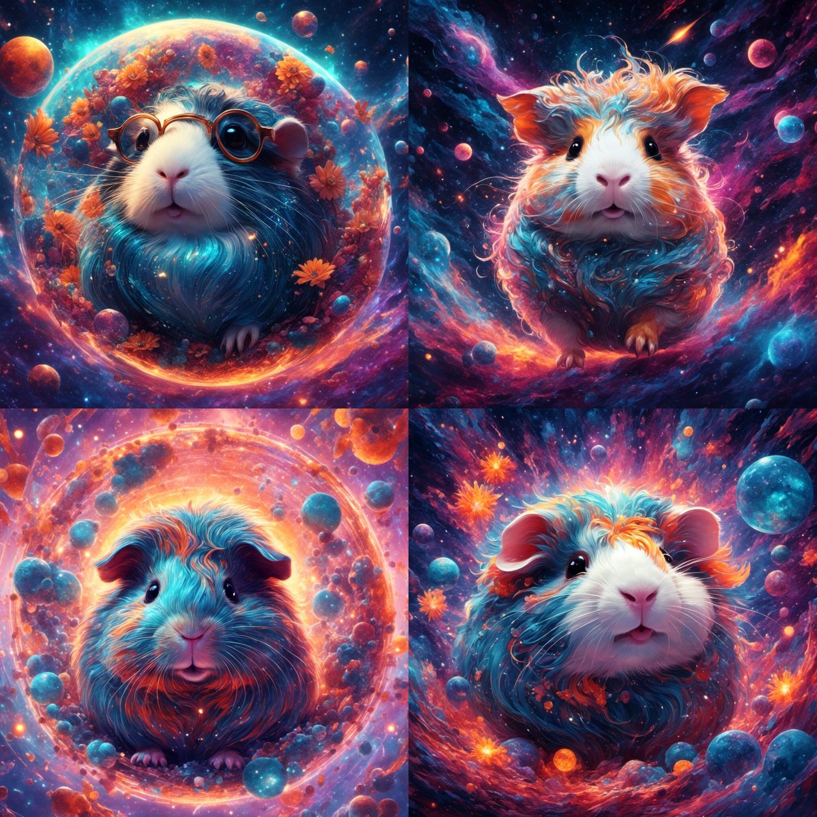 Cosmic Guinea Pig Illustration in Holographic Style
