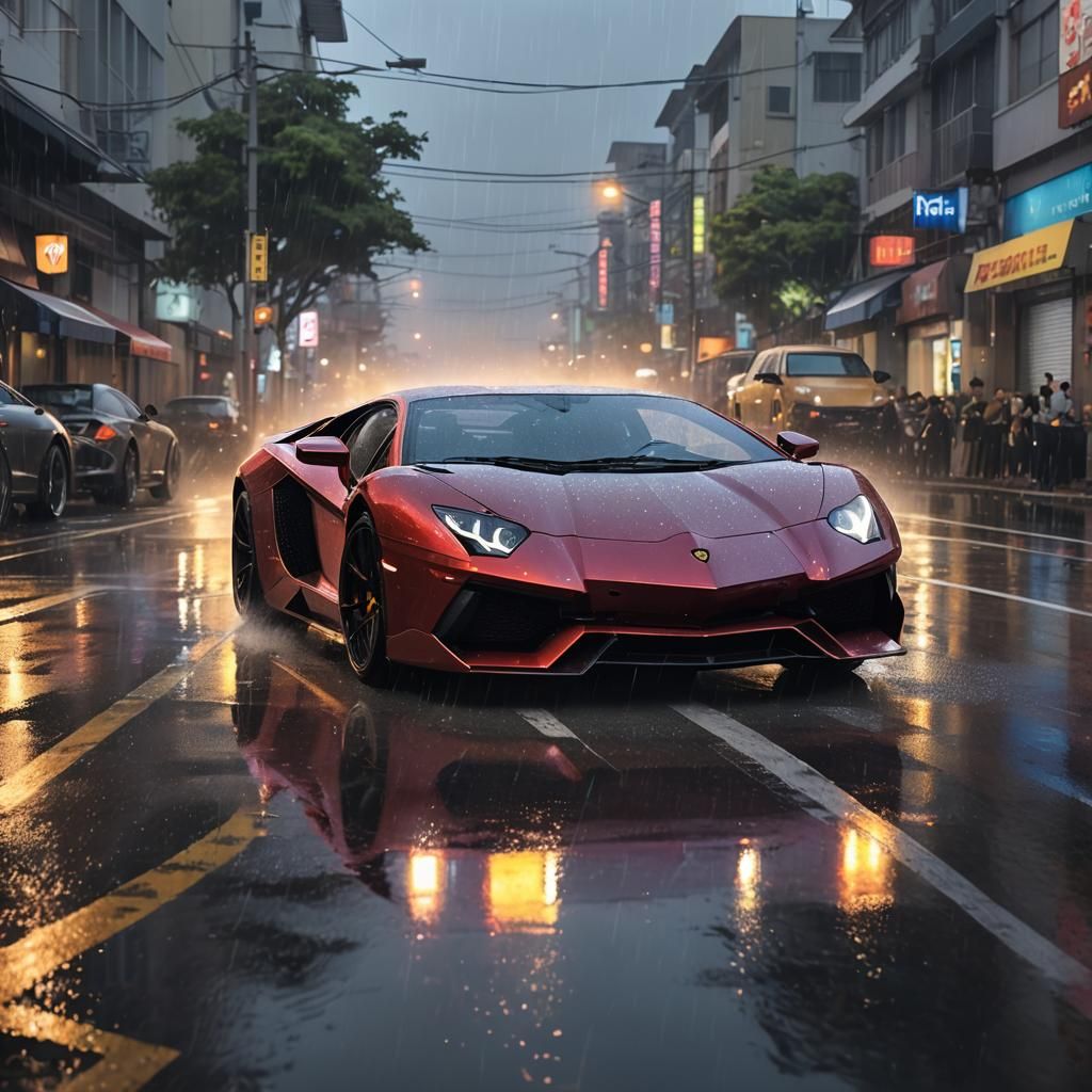 Anime Boys Drifting Supercars on Rainy Road