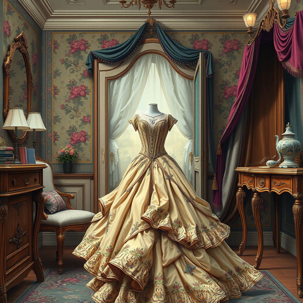 Vintage Dressing Room Scene in Mixed Media