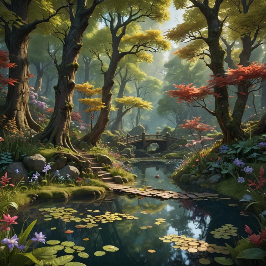 Enchanted Forest Path with Blooming Flowers in Matte Paintin...