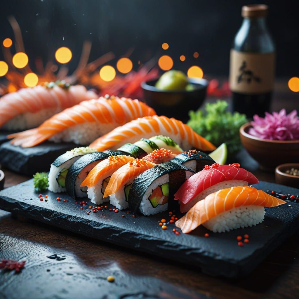 Artistic Sushi Composition in Cinematic Style
