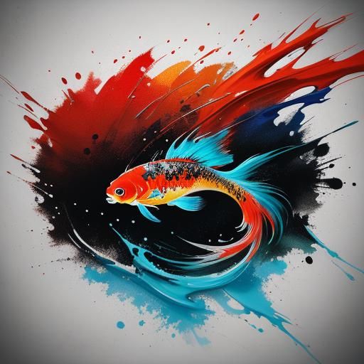 Koi Fish in Red Pond: Vibrant Street Art