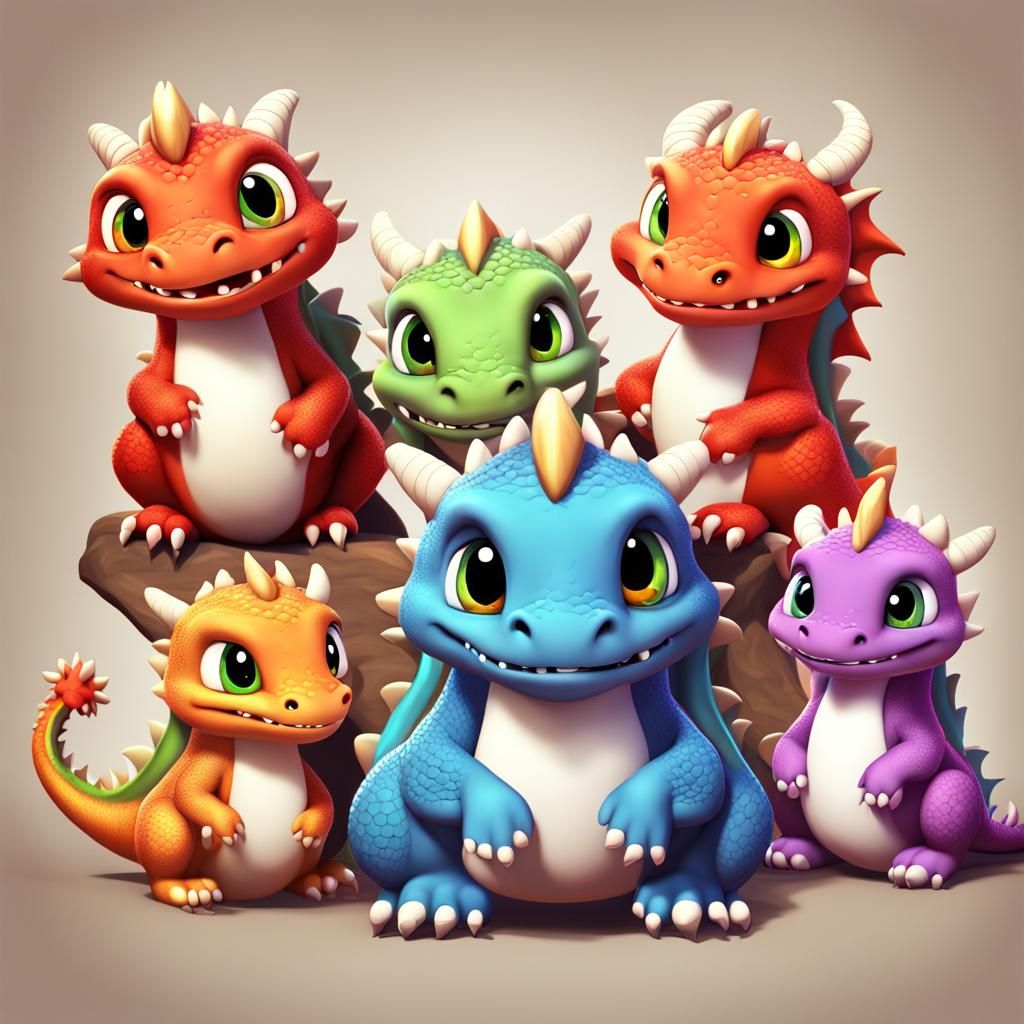 Cute Dragon Family in 3D Digital Art