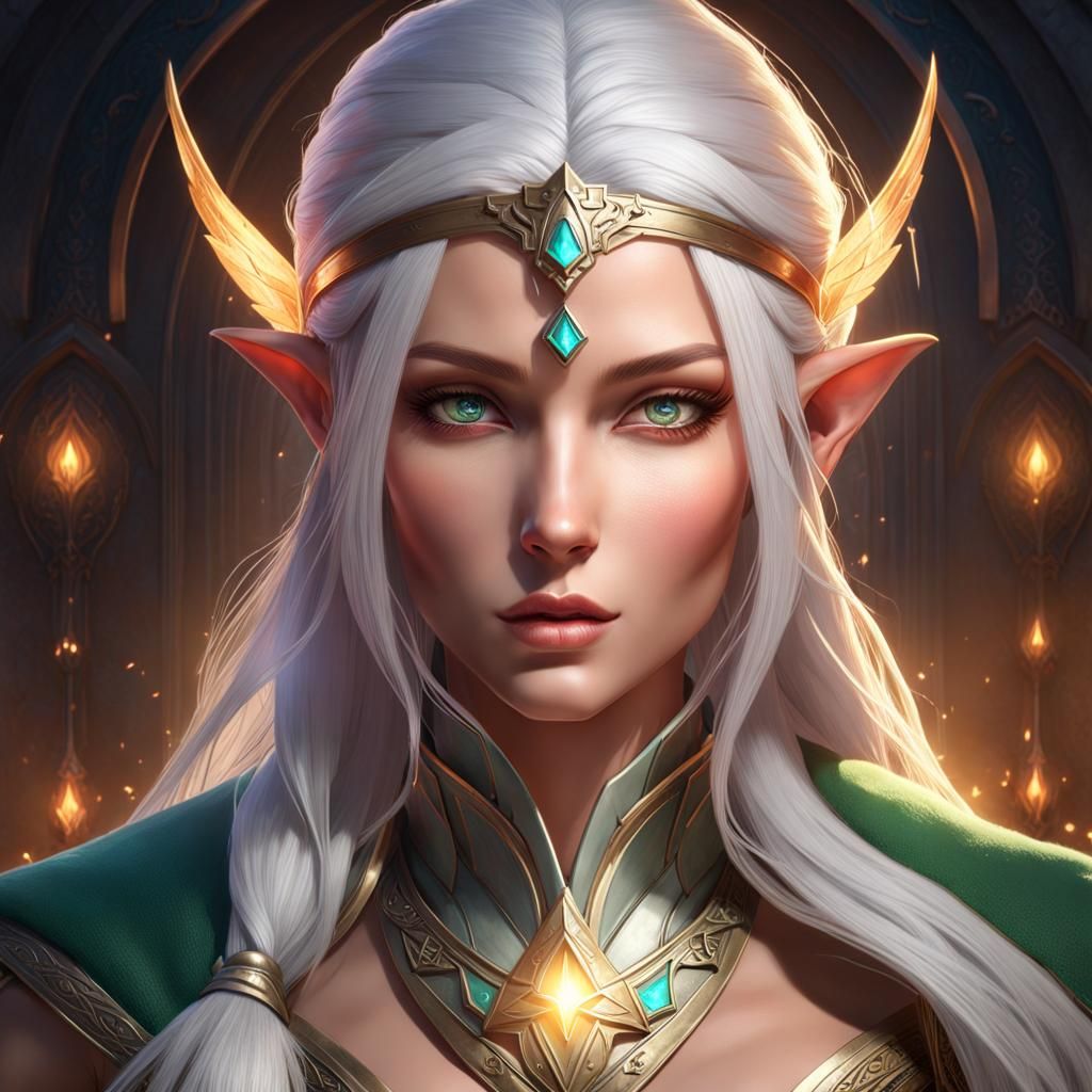 Elf Healer Portrait in Dramatic Digital Art Style