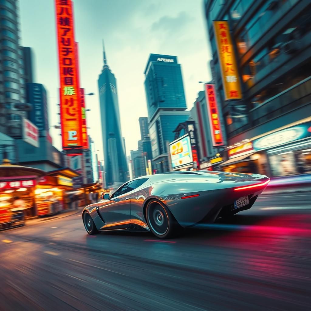 Futuristic Car Speeds Through Neon Seoul