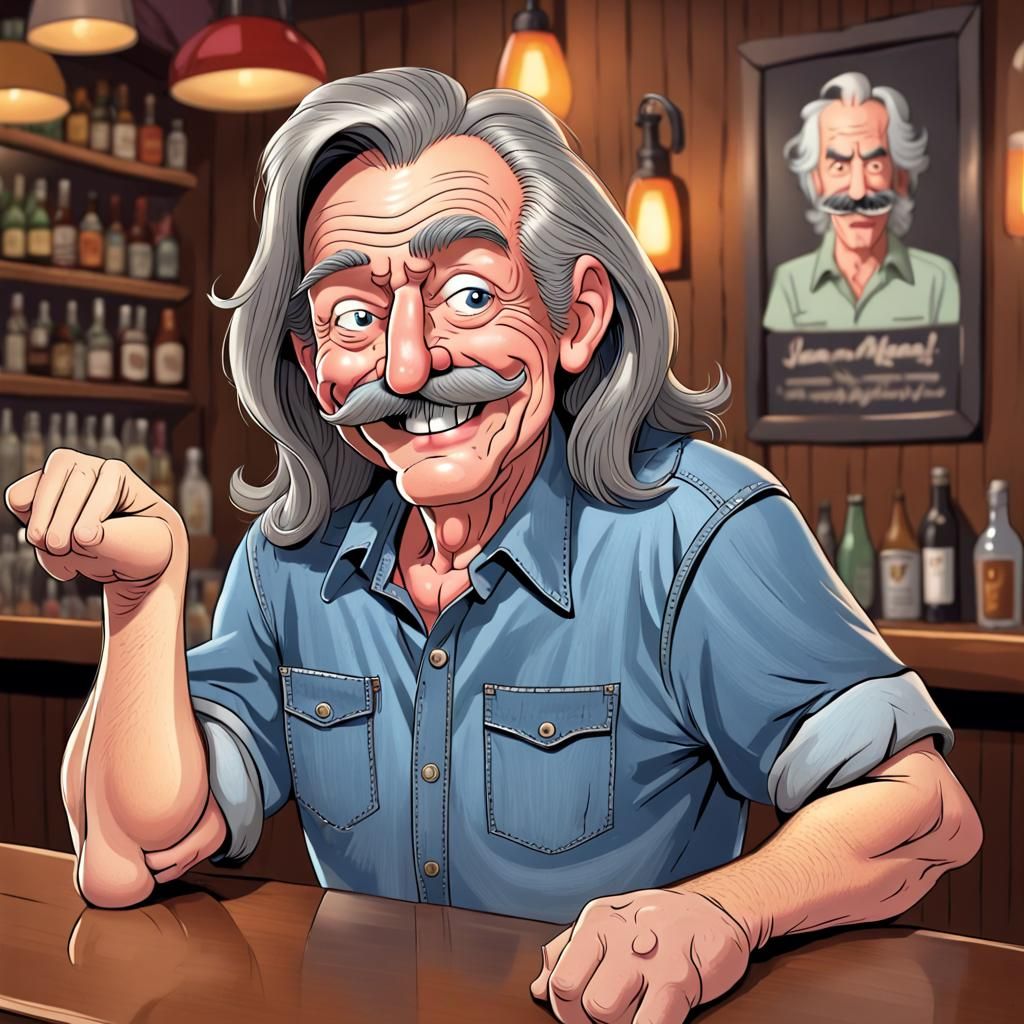 graphic humor Funny cartoon character man over 50 years old,...