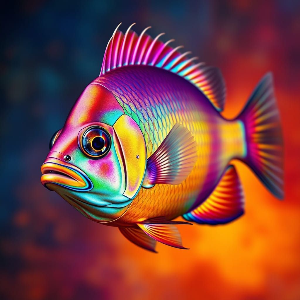Vibrant Rainbow Fish in Dynamic Splash Art Style