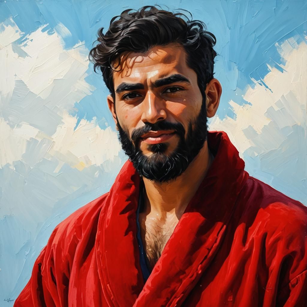 Expressionist Portrait of Man in Red Velvet Robe