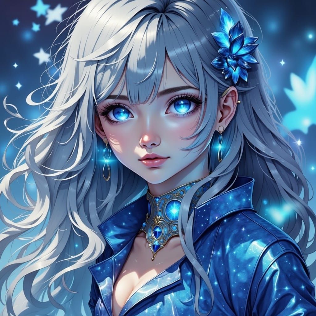 Alluring Metallic Woman in Electric Blue Hues