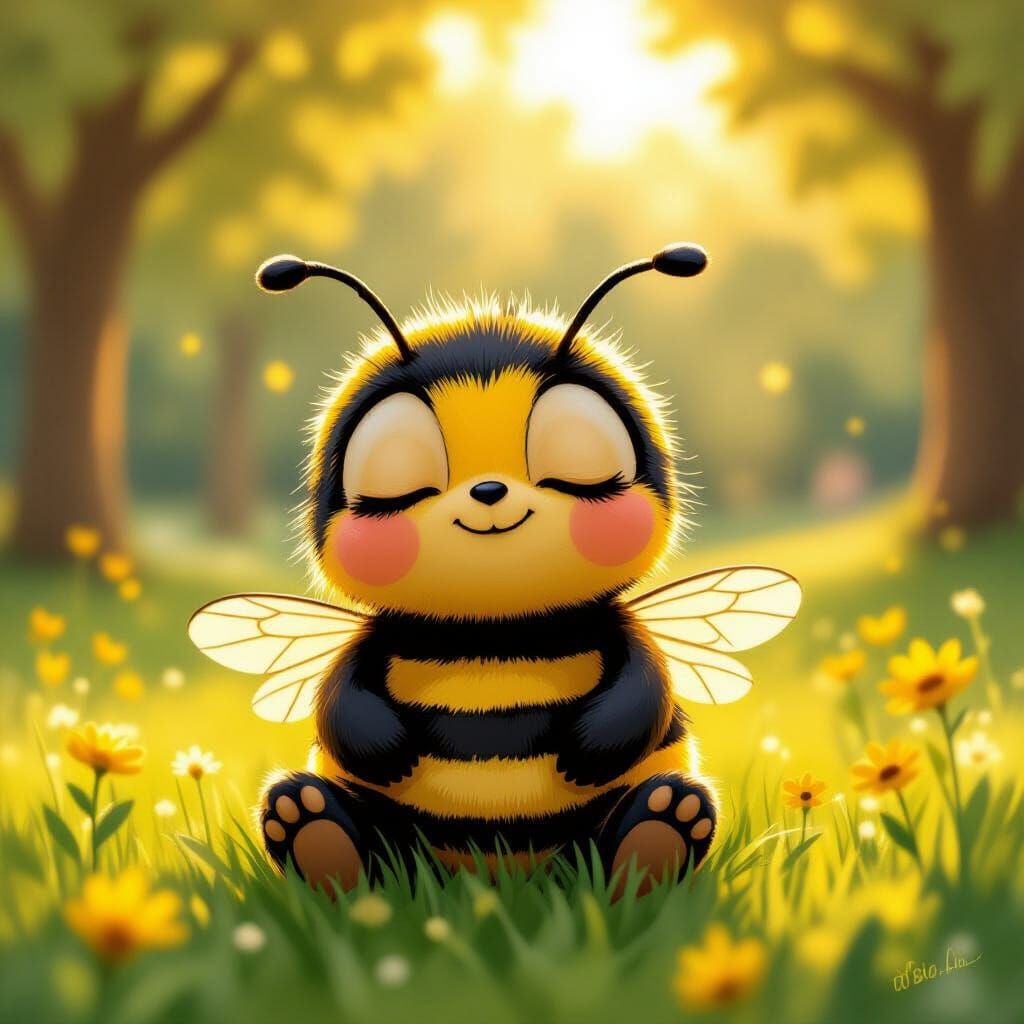 Bumblebee Napping in Park, Children's Book Illustration