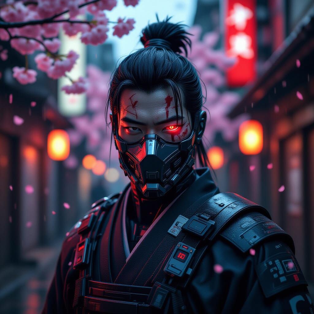 Cyberpunk Samurai in Neon Tokyo Alley