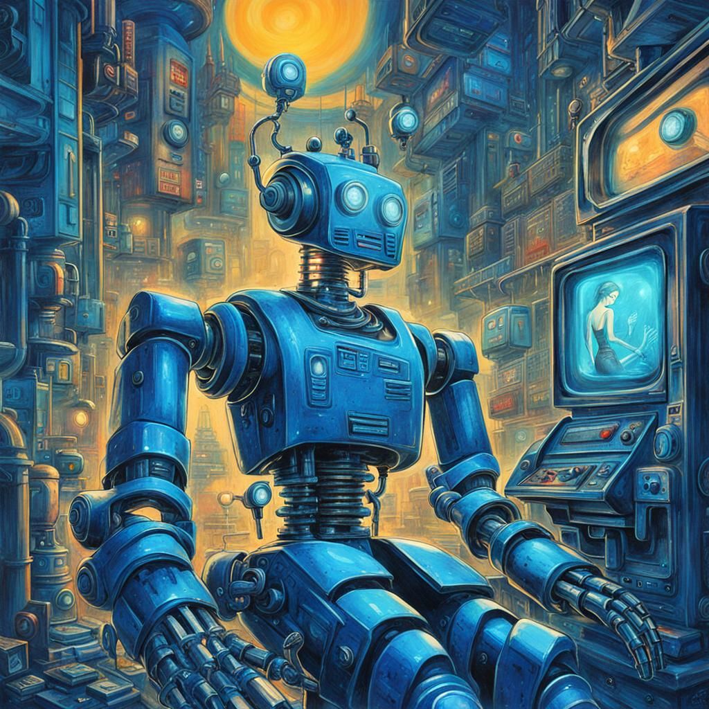 Retro Cyberpunk Robot in 50s Fantasy Style