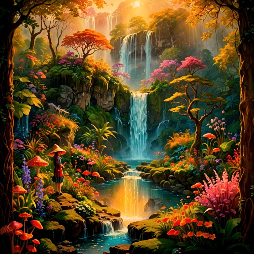 Bioluminescent Fairy-Tale Waterfall and Garden