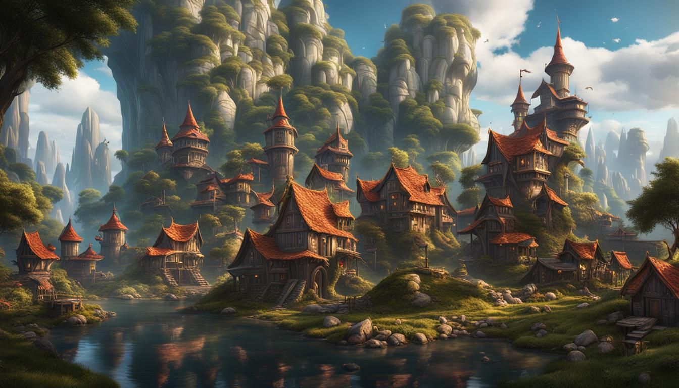 High-Rise Elf Village: Detailed Fantasy Concept Art