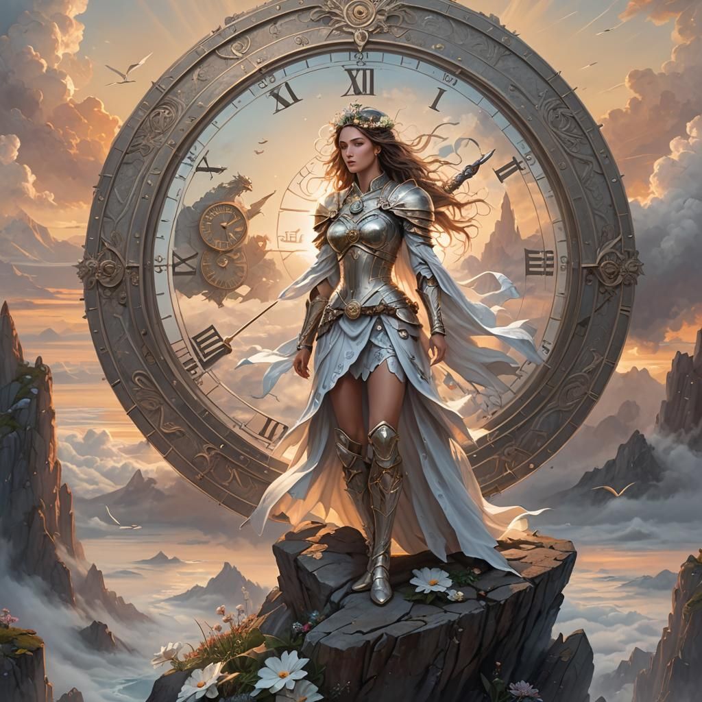 Fantasy Art Portrait of Woman Beside Clock