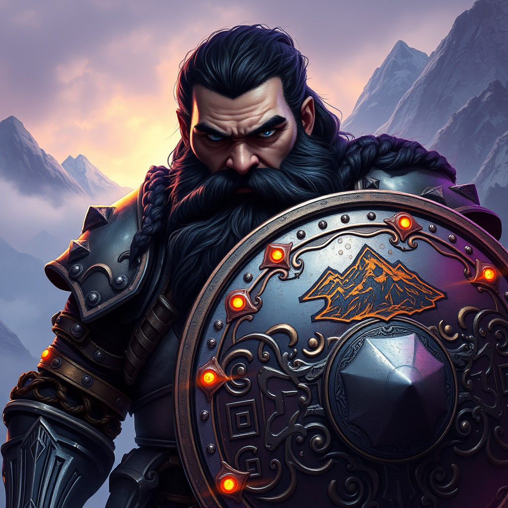 Dwarf Fighter Portrait in Silver and Brass Armor