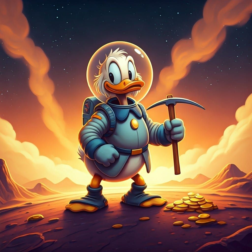 Uncle Scrooge Astronaut Prospecting on Saturn Moon