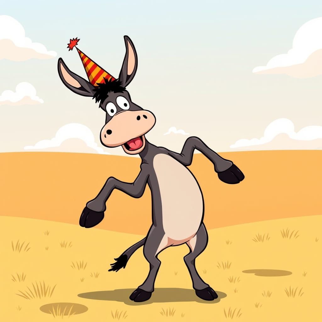 Donkey in Exaggerated Party Pose
