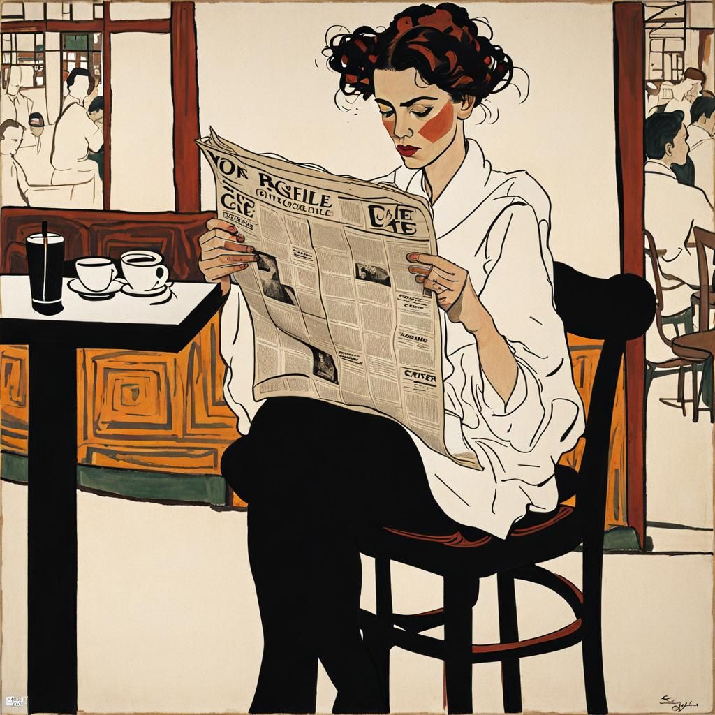 Woman Reading Newspaper in Expressionist Style