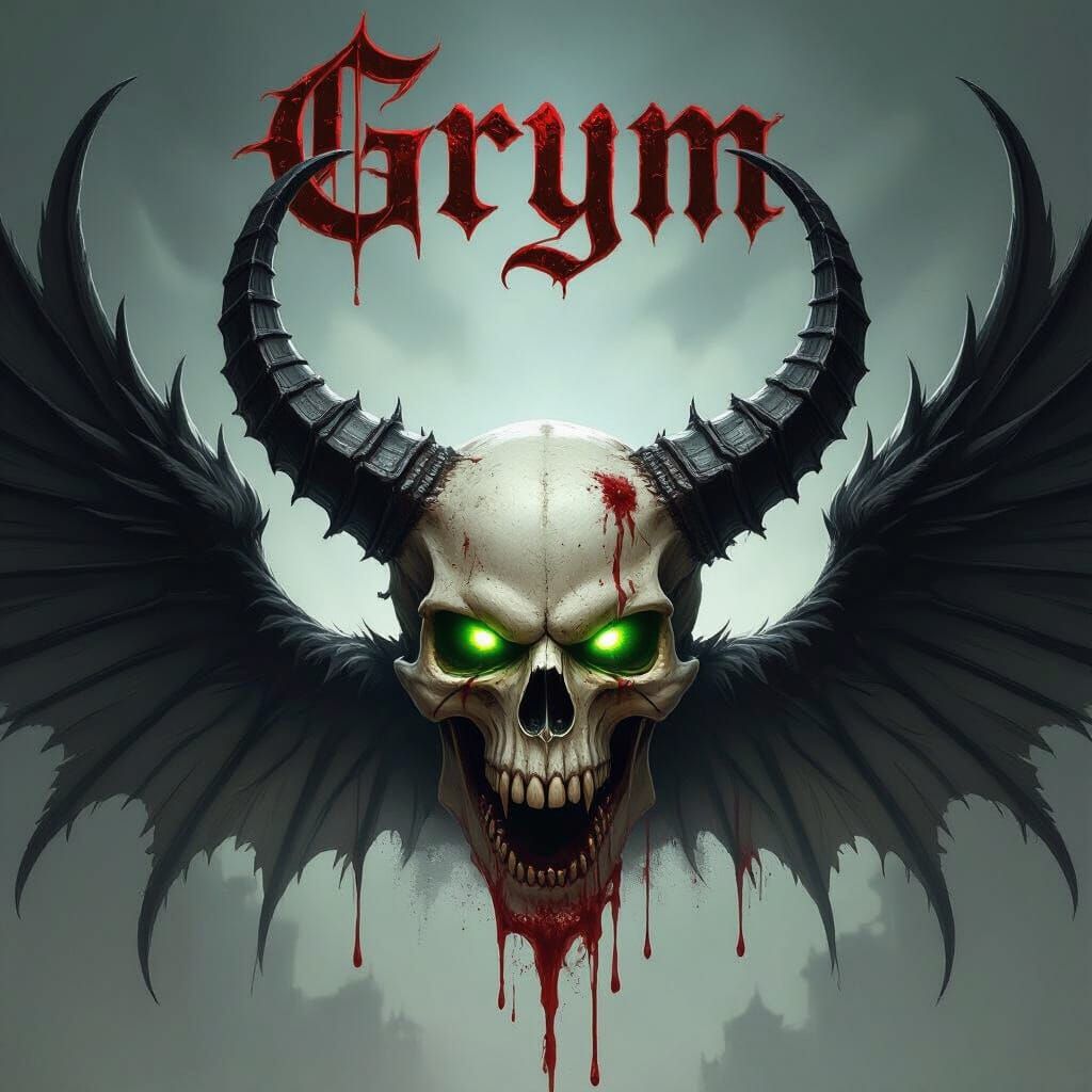 Menacing Skull With Horns And Black Wings Crying Blood