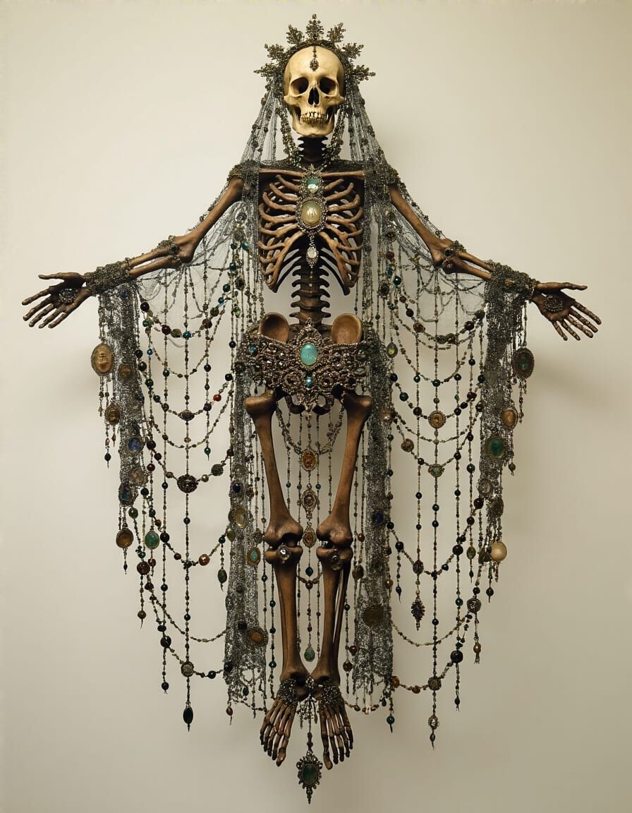 Opulent Decay Portrait: Beadwork Reliquary Phantom