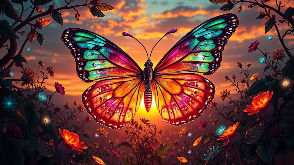 Dreamlike Art of Mystic Butterflies in Labyrinth of Light
