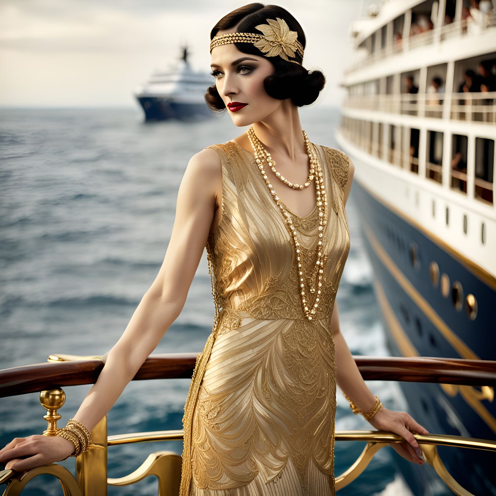 Flapper on Cruise Ship in Art Deco Style