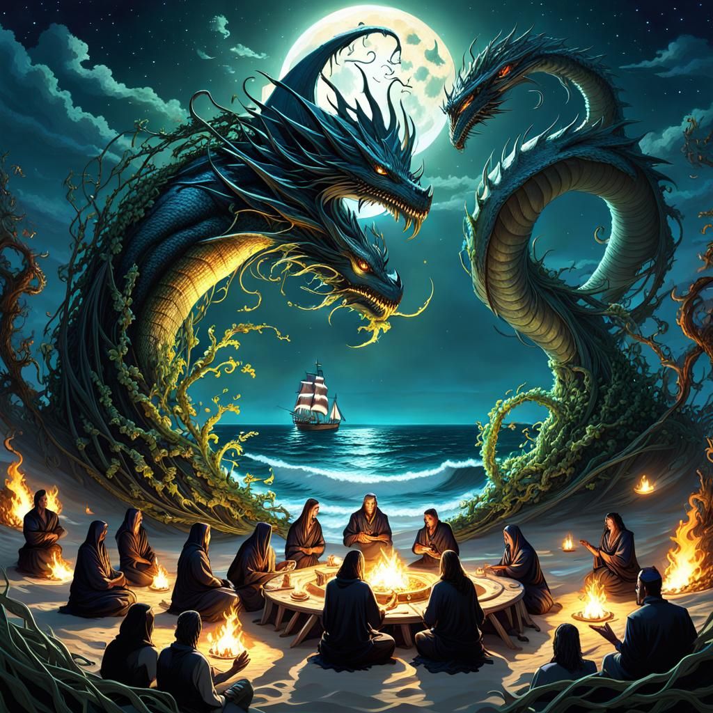 Magical Beach Party with Sea Nymphs in Moonlight