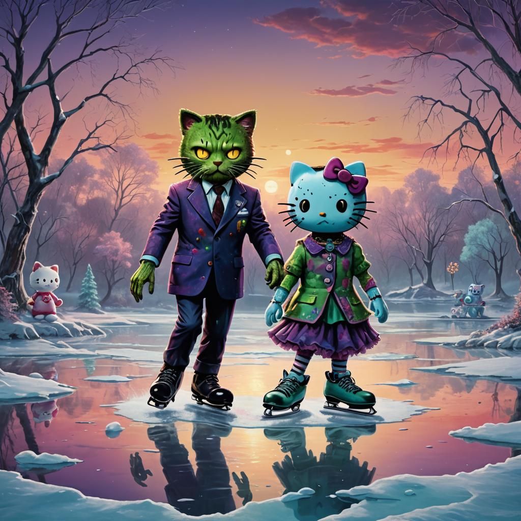 Zombie Reagan Ice Skating with Hello Kitty