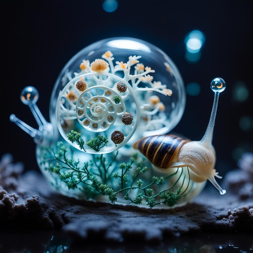 Luminescent Asian Palace Inside Glass Snail Shell