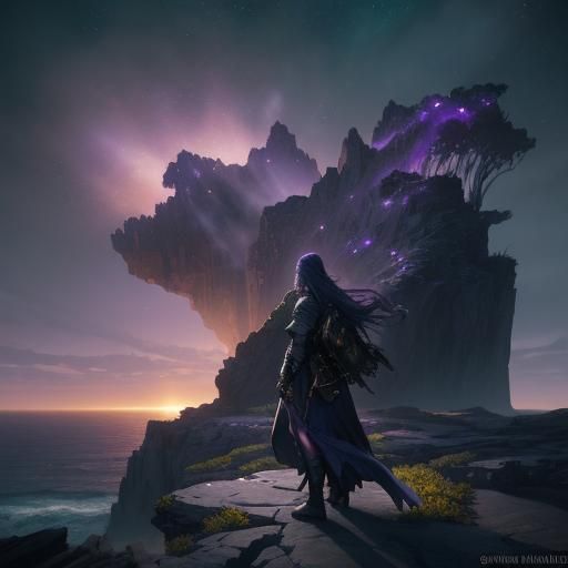Twilight Cliffside Contemplation in Dark Fantasy Style