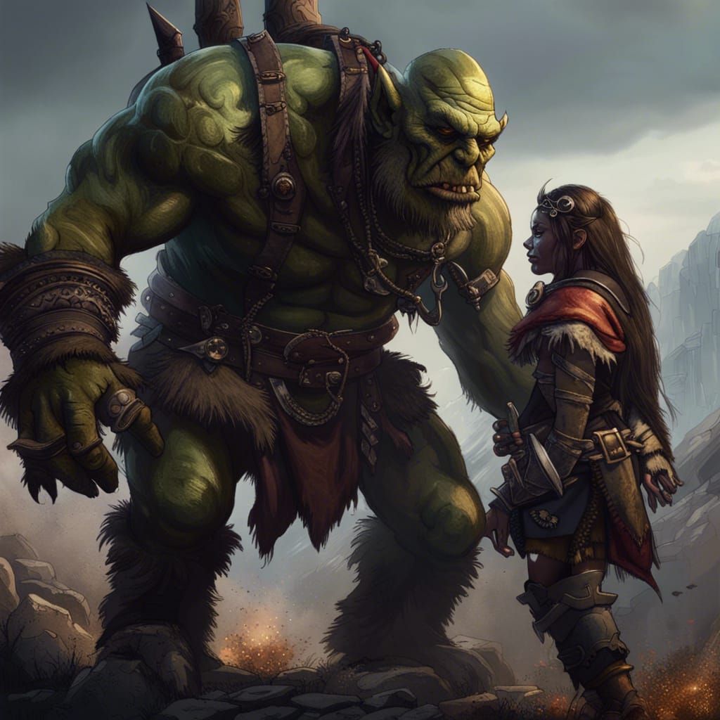 Orc and Human Friendship: Fantasy Art Masterpiece