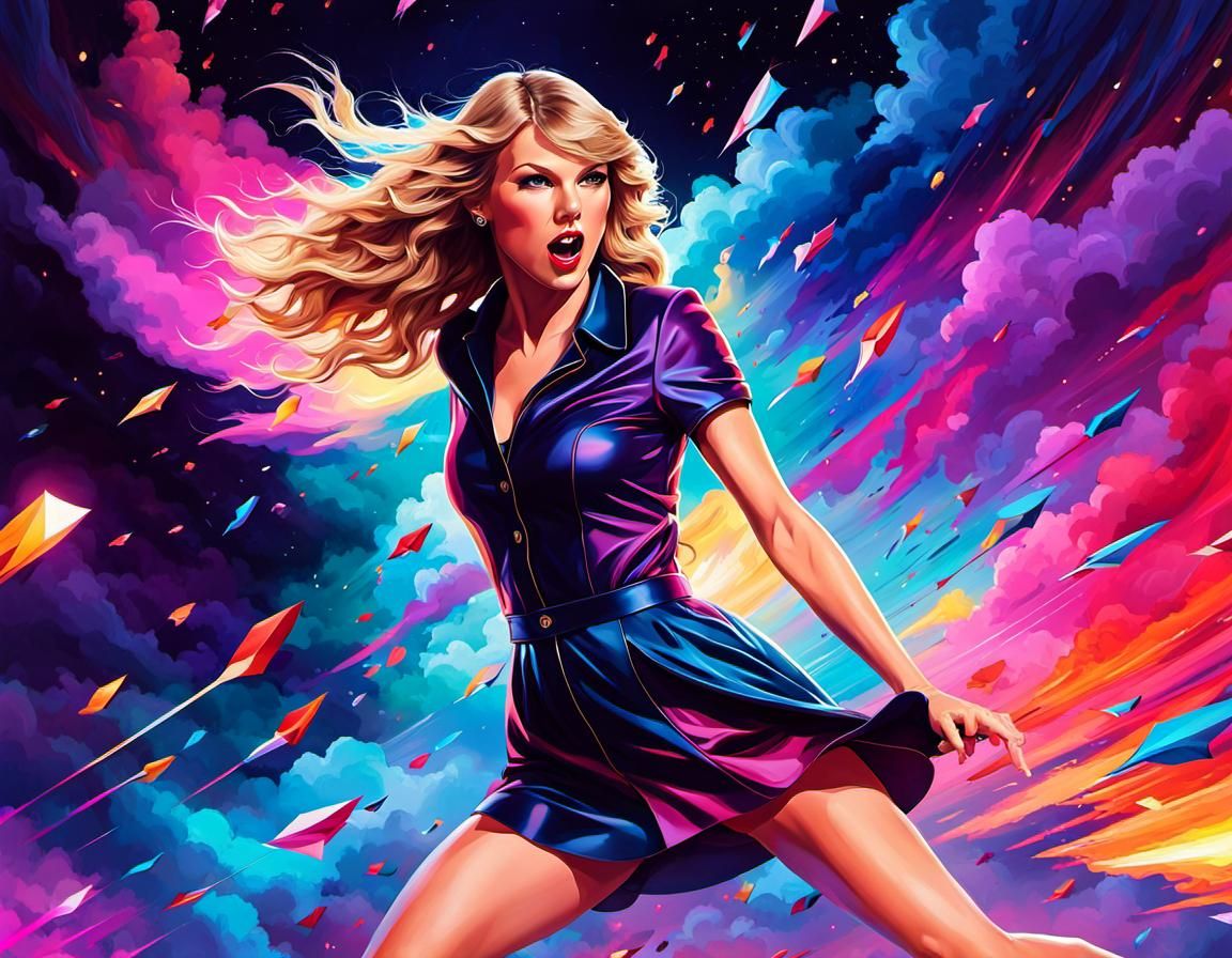 Singer in Mid-Flight: Photorealistic Colorscape Painting