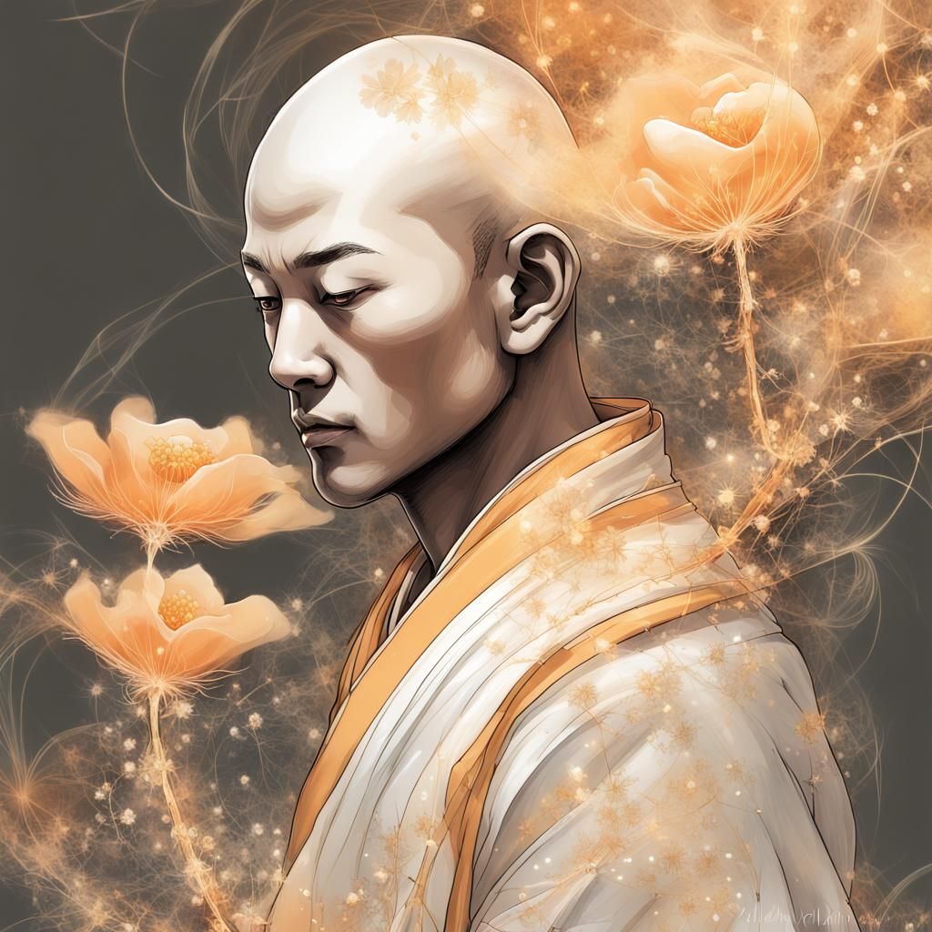 Magical Shaolin Monk in Psychedelic Digital Art