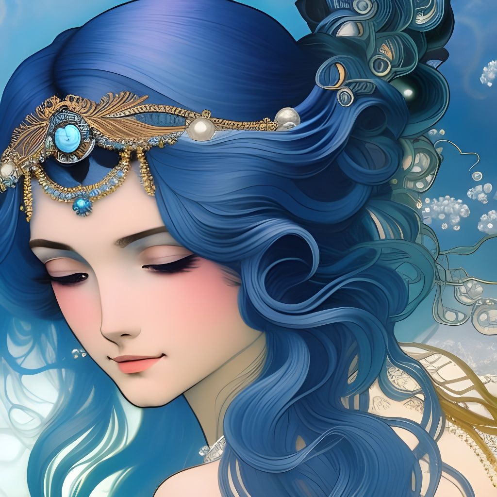 Beautiful Water Naiad with Pearl Crown