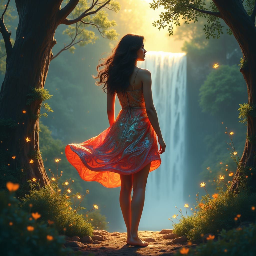 Mystical Woman in Flowing Dress: Matte Painting