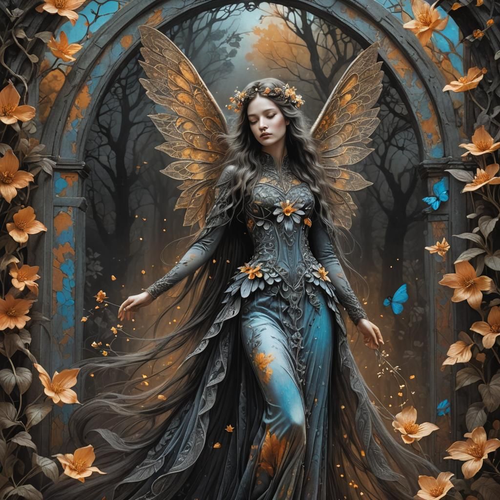 Woman in Flower Dress: Hyperrealistic Charcoal Drawing