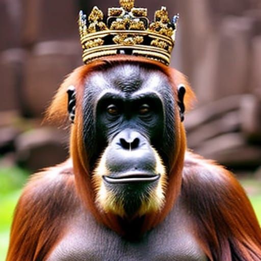 Crowned Orangutan King on Ancient Treasure Hoard