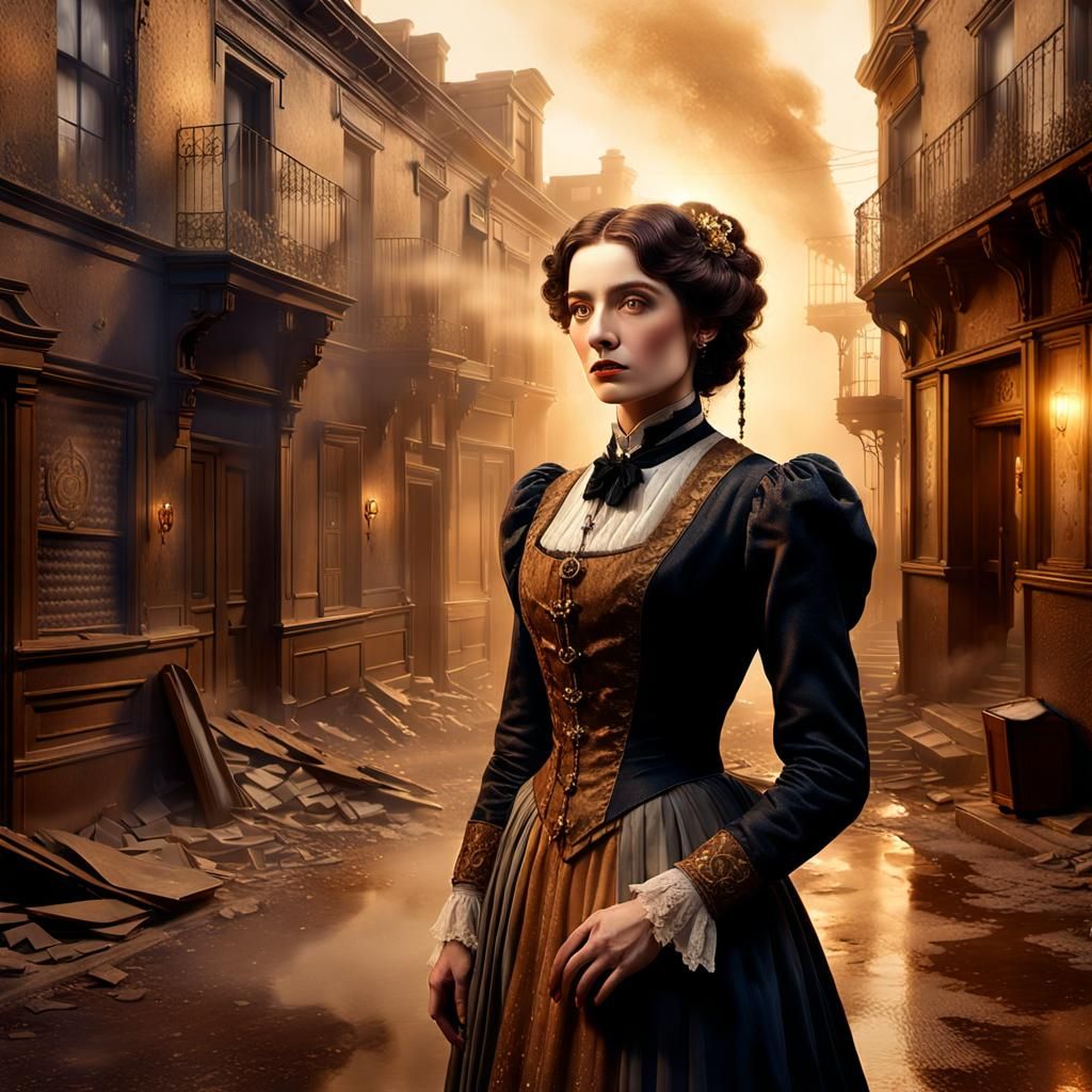 Lola Montez in Misty Alleyway, Monochromatic Fine Art