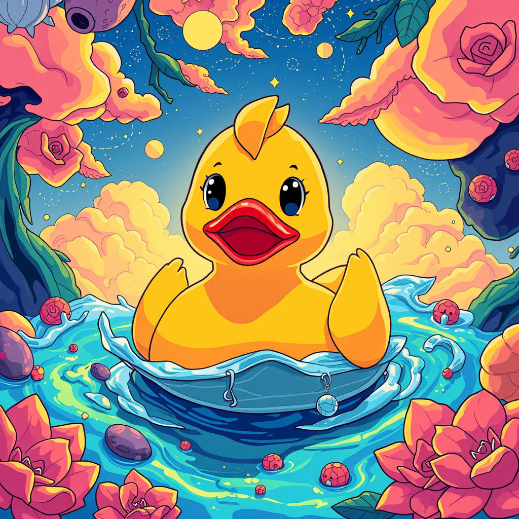 Dreamlike Rubber Ducky Illustration in Manga Style
