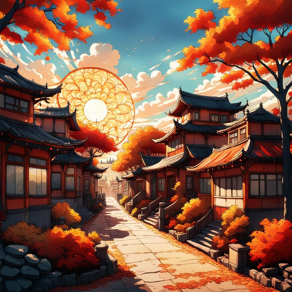 Anime Urban Oasis in Tim Burton Style