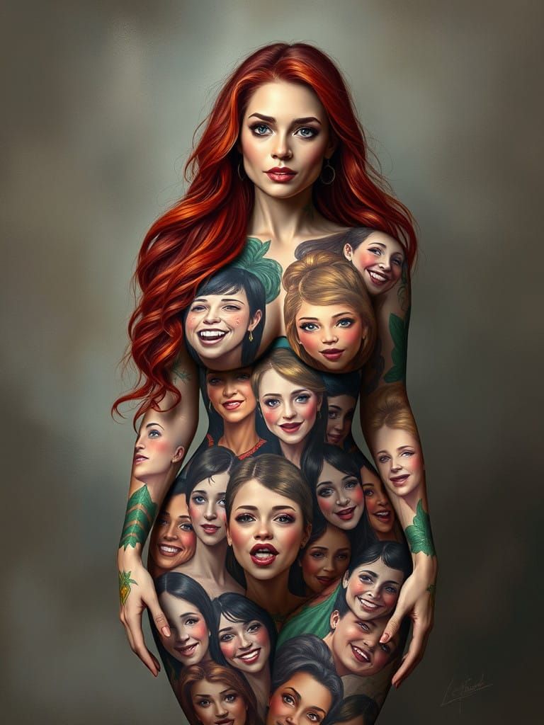 Beautiful Woman with Hyper Realistic Body Paint of Happy Fac...