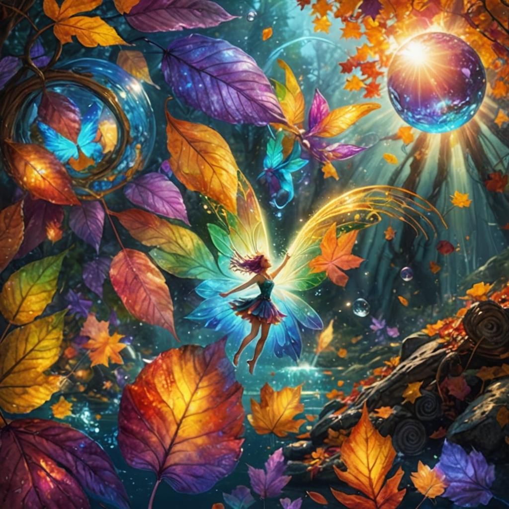 surreal autumn leaves,  Halloween , child's drawing of a dre...