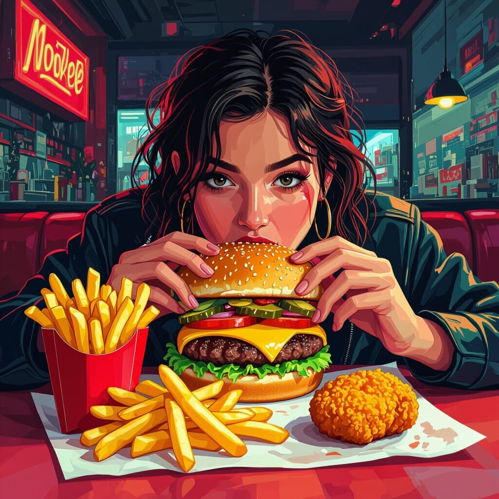 Burger Lover's Feast: A Digital Art Food Scene