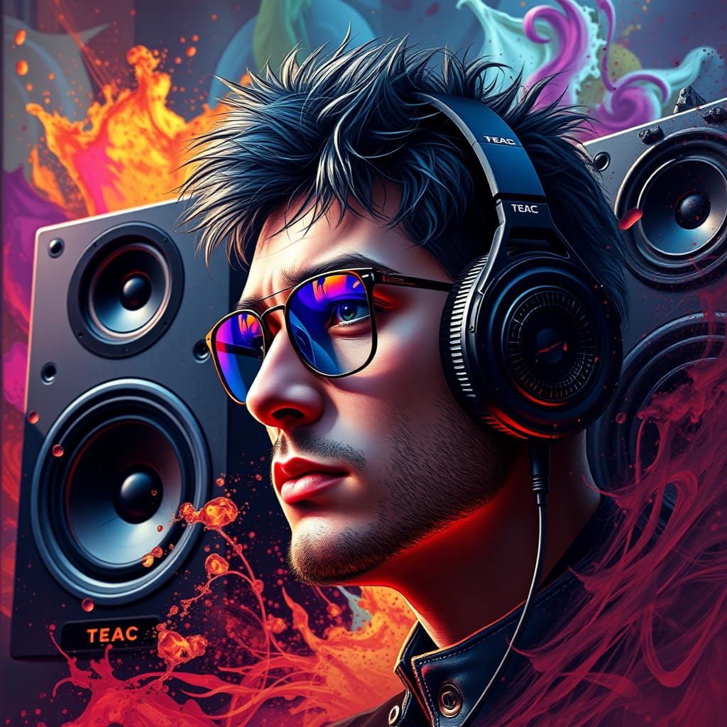TEAC Stereo Set in Hyperrealistic Splash Art