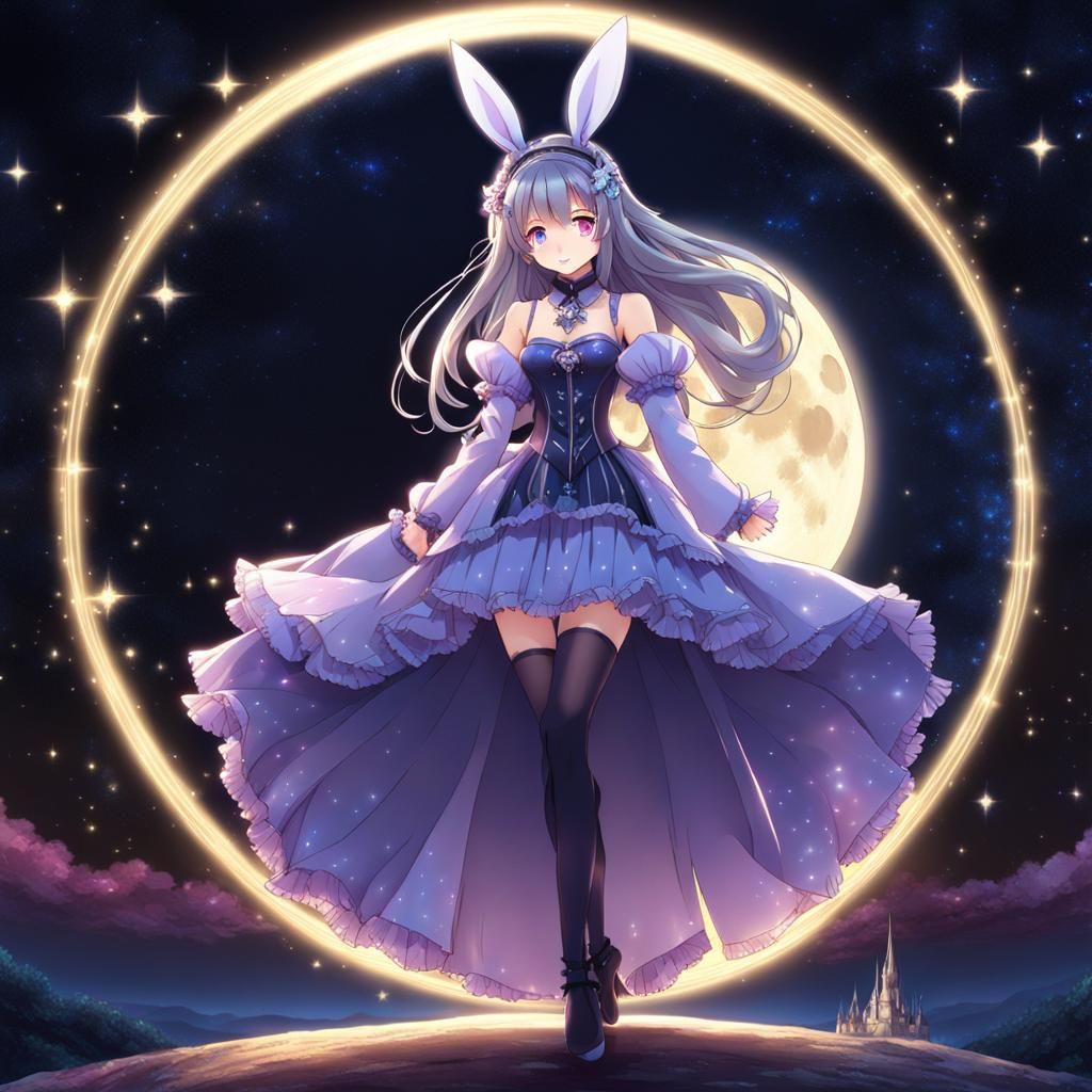 MoonRabbit in Galactic Gothic Dress, Anime Style